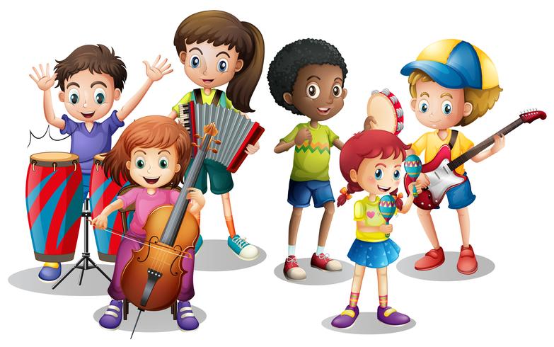 Children in band playing different instruments vector