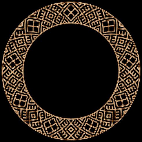 Round frame made with golden chains. On black. Vector illustration