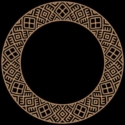 Round frame made with golden chains. On black. Vector illustration