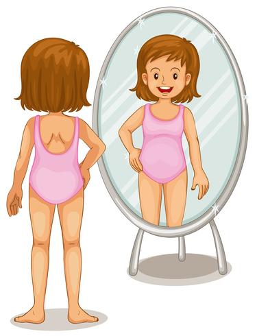 Girl looking at mirror vector