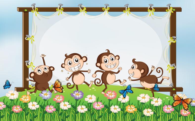 Frame design with four monkeys in field vector