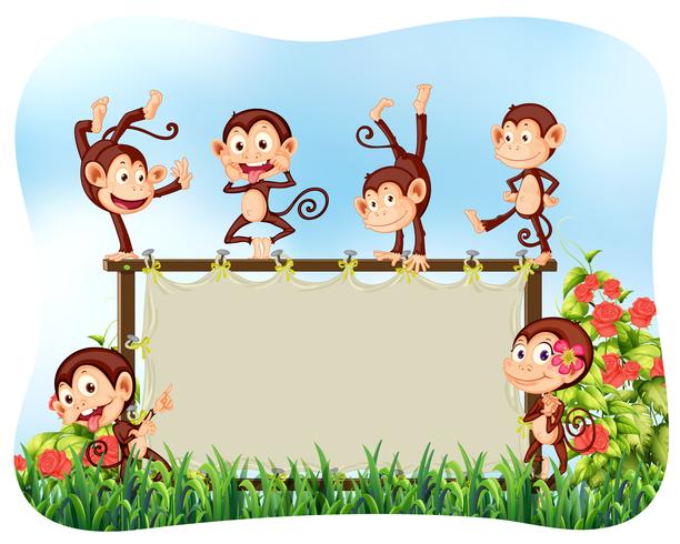 Wooden frame with monkeys vector