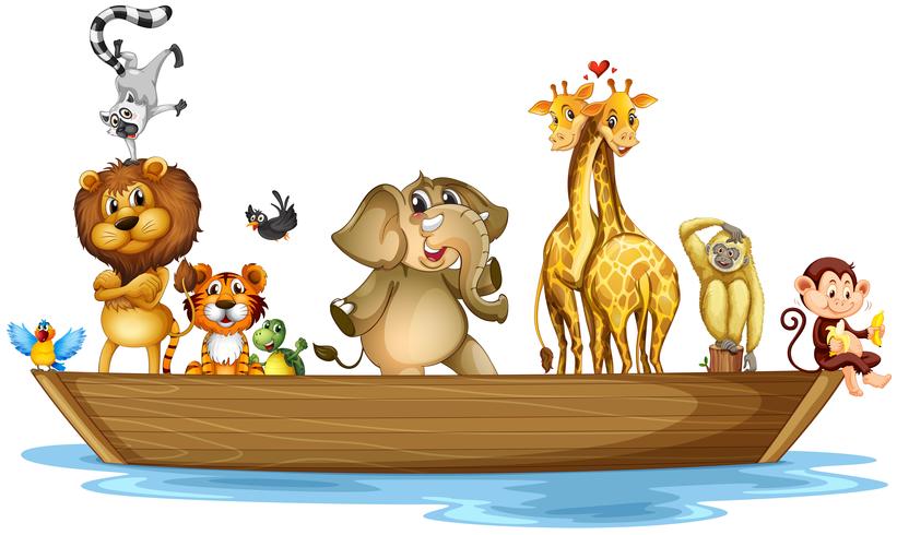 Wild animals riding on the boat vector