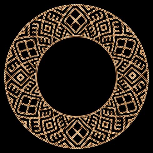 Round frame made with golden chains. On black. Vector illustration