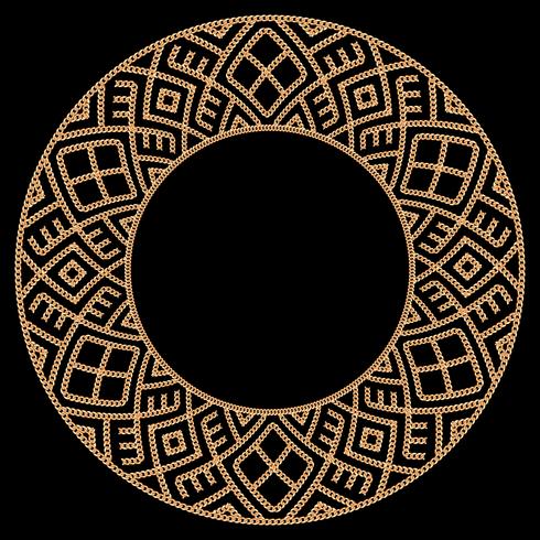 Round frame made with golden chains. On black. Vector illustration