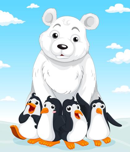 Polar bear and penguins vector
