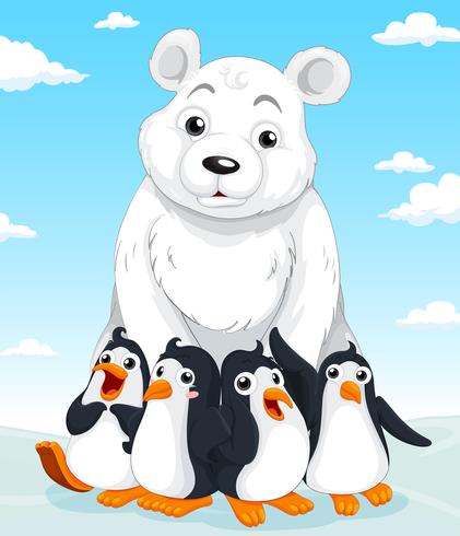 Oso polar y pingüinos vector