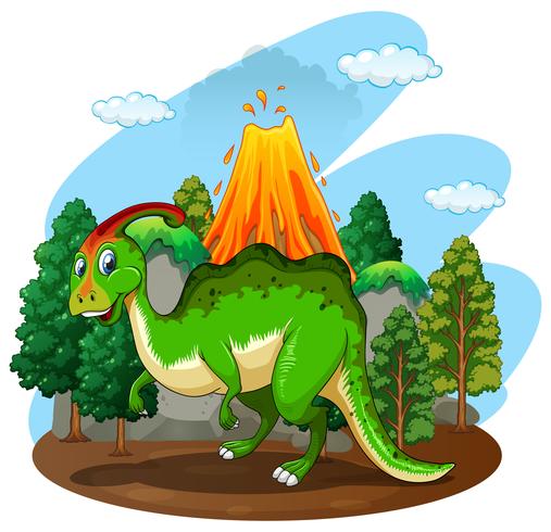 Dinosaurio verde en el bosque vector