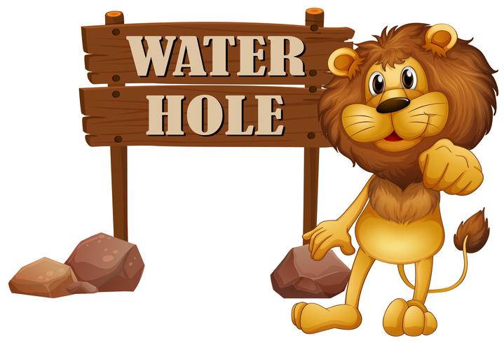 Lion and sign of water hole vector