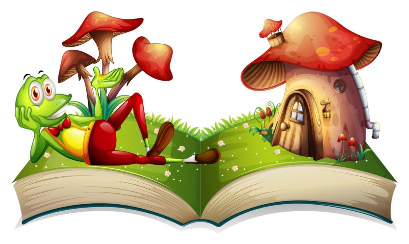 Book of frog and mushroom house vector