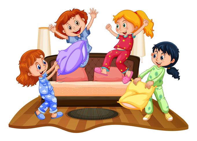 Many girls at slumber party vector