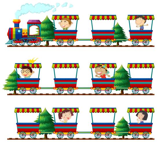 Children riding on trains vector