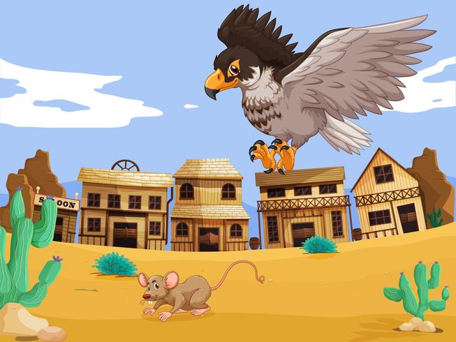 Eagle catching rat in desert vector