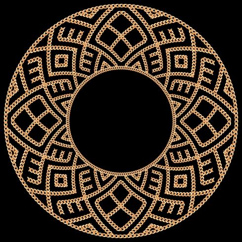 Round frame made with golden chains. On black. Vector illustration