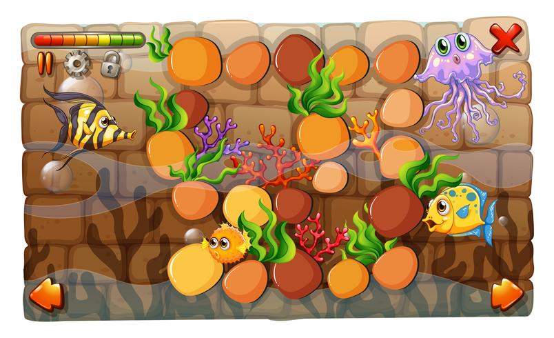 Plantilla de juego con fondo de peces bajo el agua vector