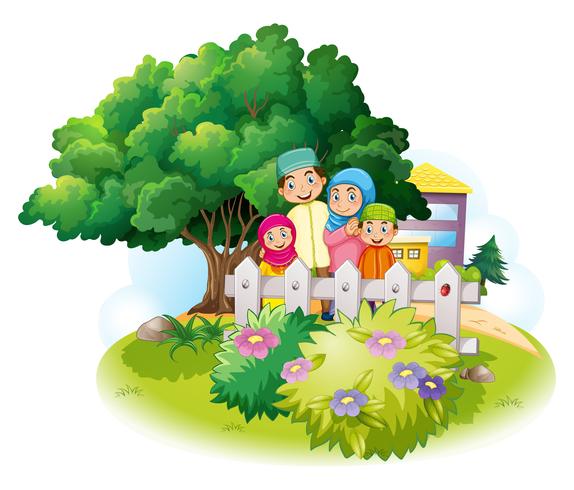 Muslim family in the garden vector