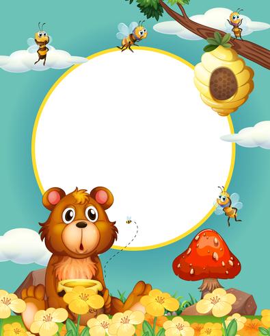 Frame design with bear and bees vector