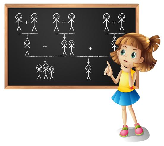 Little girl and family tree on the board vector