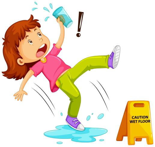 Girl slipping on wet floor vector