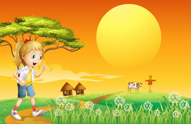 A girl going to the farm vector