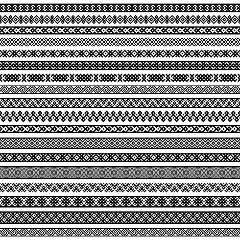 Border decoration elements patterns in black and white colors. Vector illustrations.
