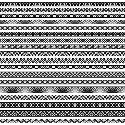 Border decoration elements patterns in black and white colors. Vector illustrations.