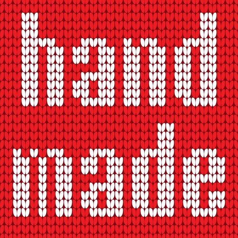 Knitted Text. Hand made. In red and white colors. Vector illustration