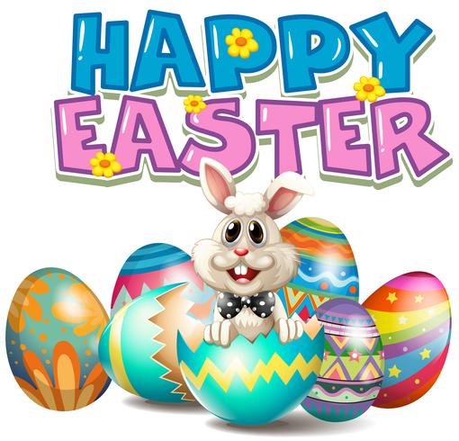 Happy Easter with bunny in egg vector