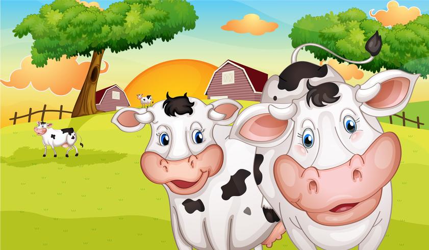 A farm with many cows vector