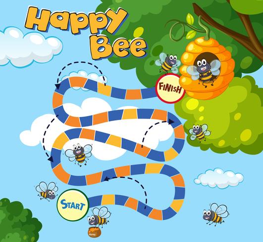 Plantilla de juego de mesa con abejas volando vector