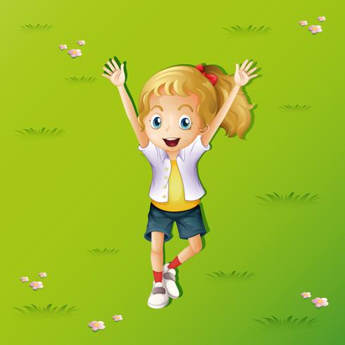 Girl lying on grass with two hands up vector