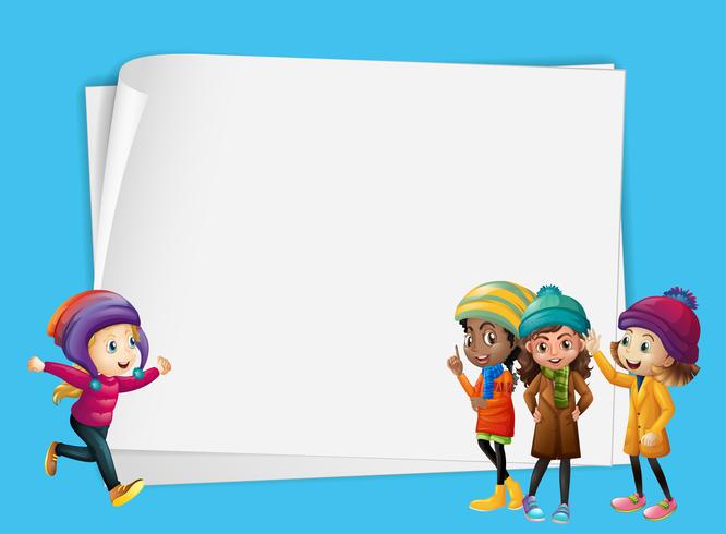 Border template with kids in winter clothes vector