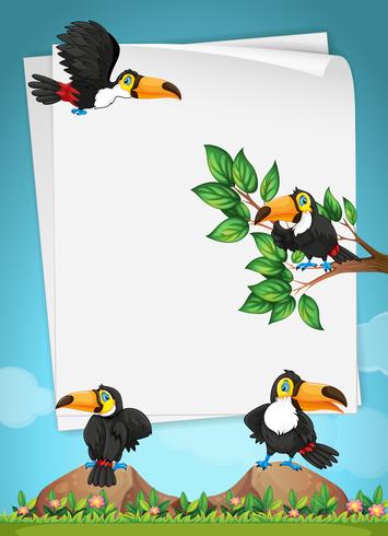 Paper design with toucans flying vector