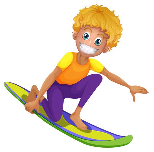 Hombre feliz en tabla de surf vector