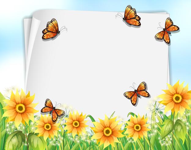 Diseño de papel con mariposas y flores. vector