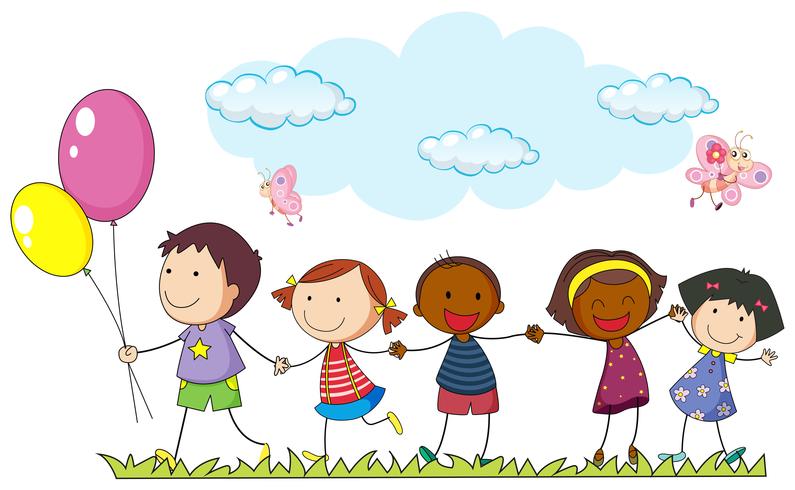 Children holding hands in the park vector