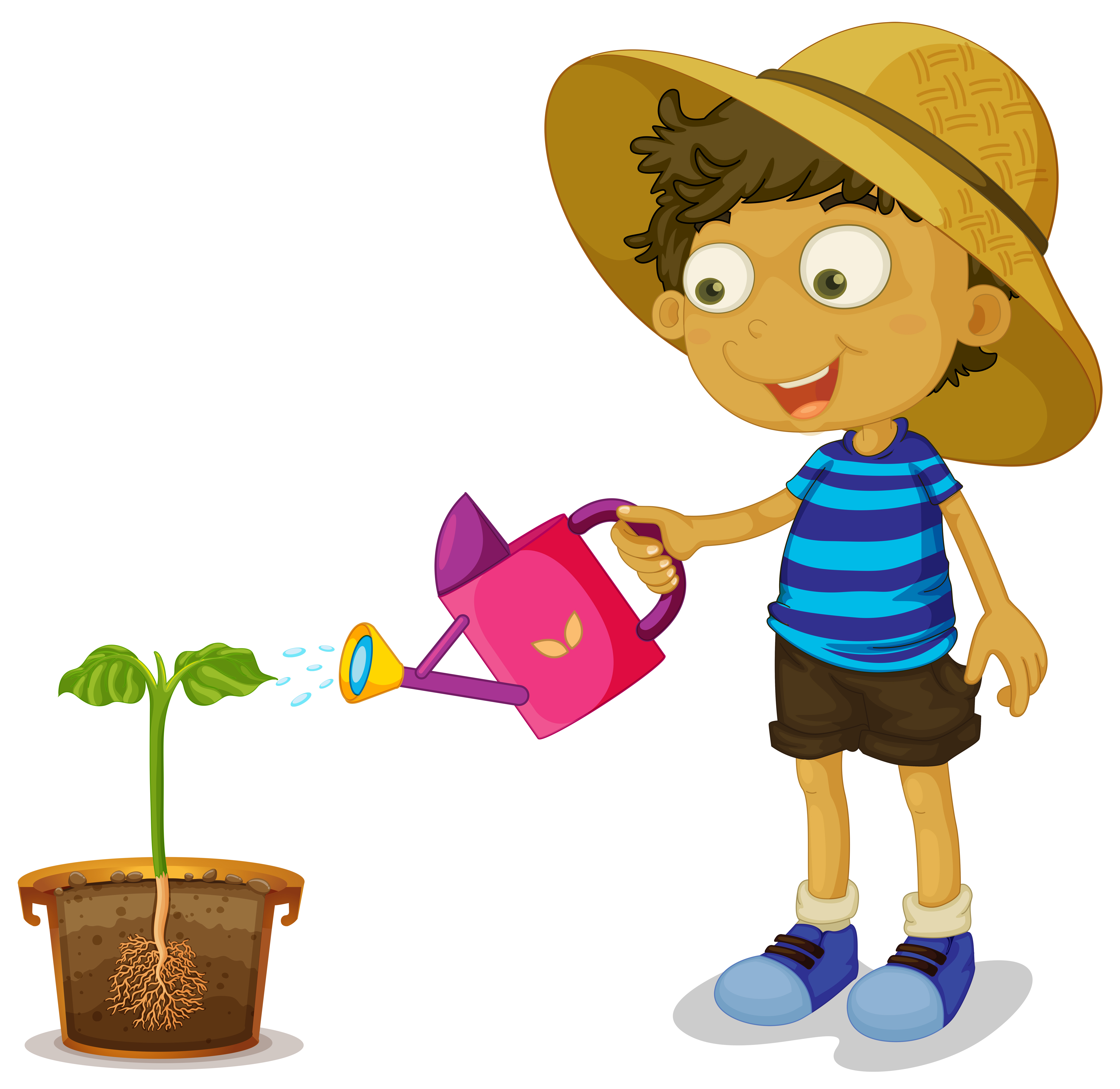 Boy Water Plants Clipart