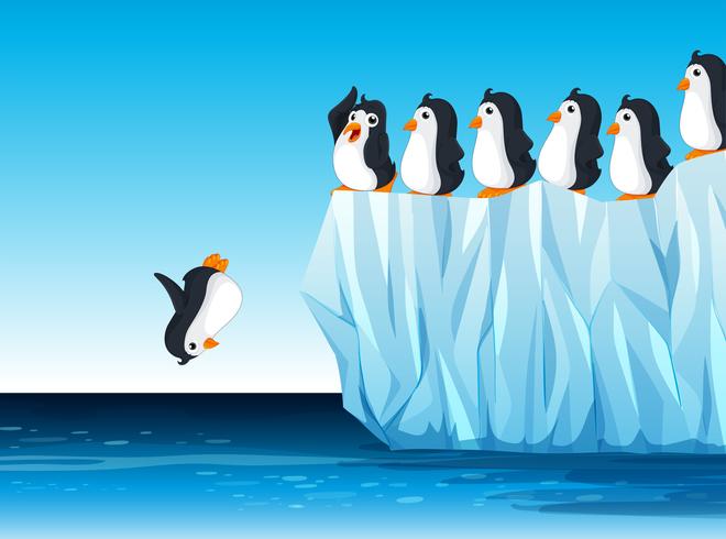 Penguin jumping in the ocean vector