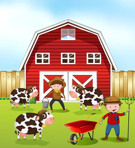 Farmer and barn vector