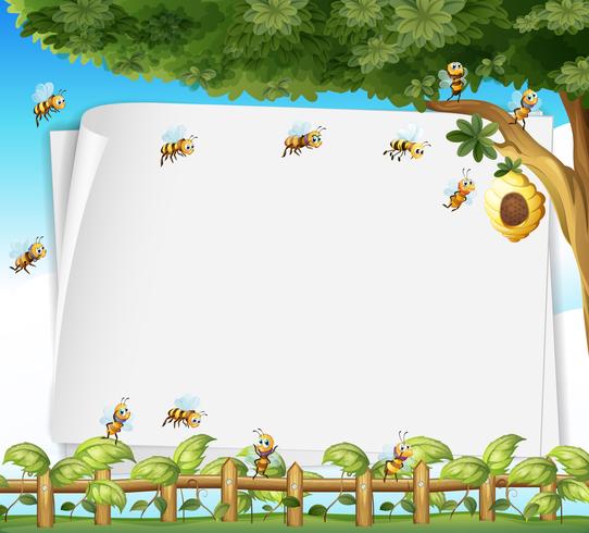 Paper design with bees and beehive vector