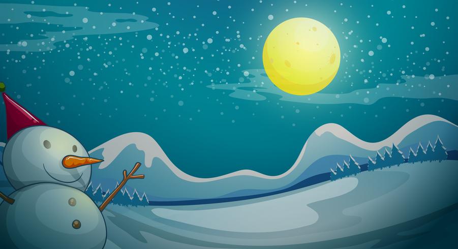 A snowman under the bright moon vector