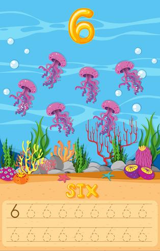 Hoja de trabajo de seis medusas bajo el agua vector