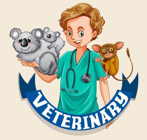 Vet and wild animals with sign vector
