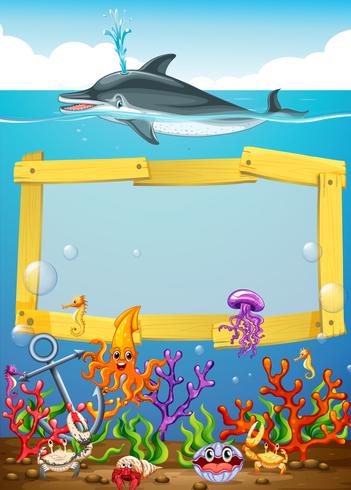 Frame design with dolphin underwater vector