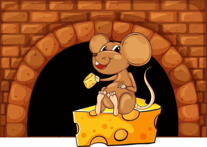 Ratón comiendo queso en la casa. vector
