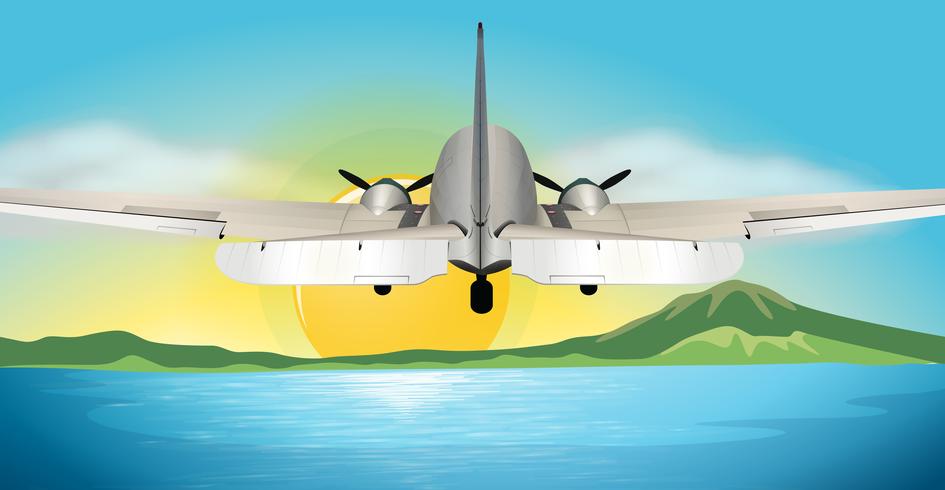 Airplane Flying Above the Ocean vector