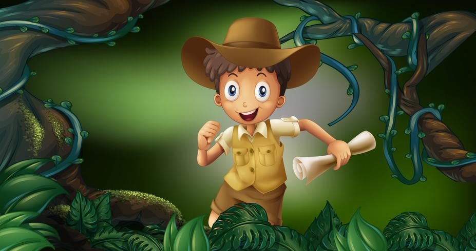 Little boy holding map in the woods vector