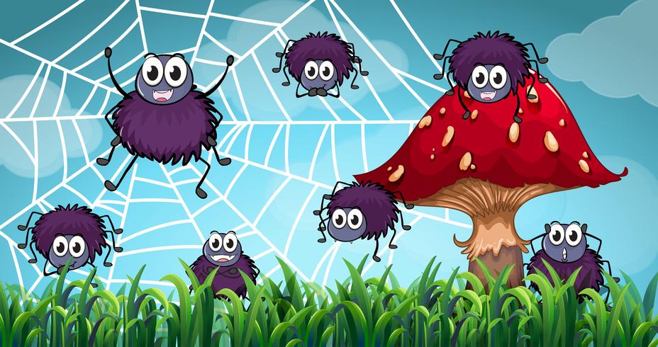 Spiders climbing on the spiderweb vector