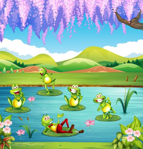 Frogs living in the pond vector