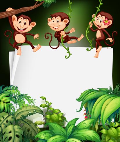 Border design with monkey on the tree vector
